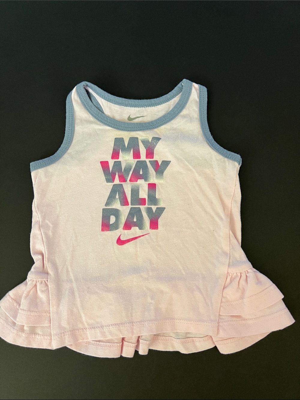 Nike Girls Pink Tank Top with Blue Trim "My Way All Day"